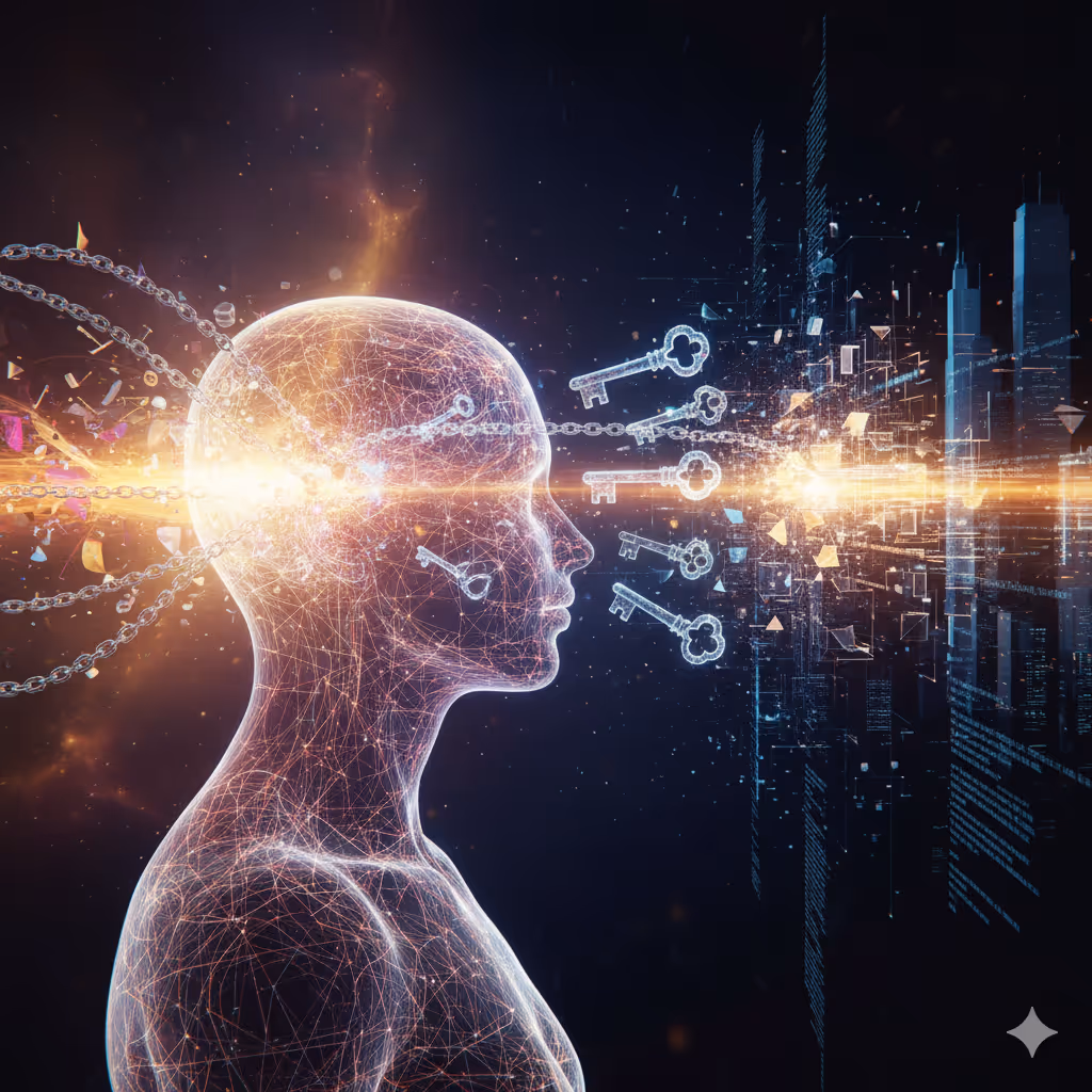 Abstract representation of brain unlocking mind.